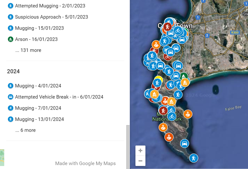 Table Mountain Crime stats mapped